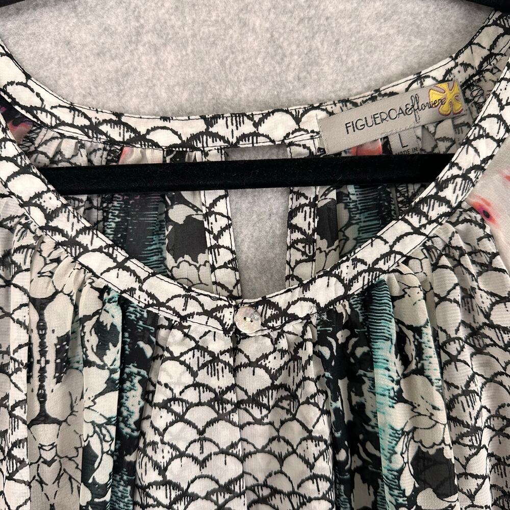 Figueroa & Flower Anthropologie Blouse Size L Mixed Print Sheer Artsy Boho Top - Picture 10 of 15
